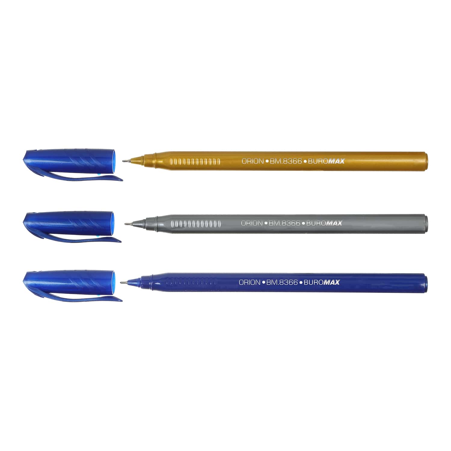 Ручка масляна металік тригран корпус синя BUROMAX BM.8366-01